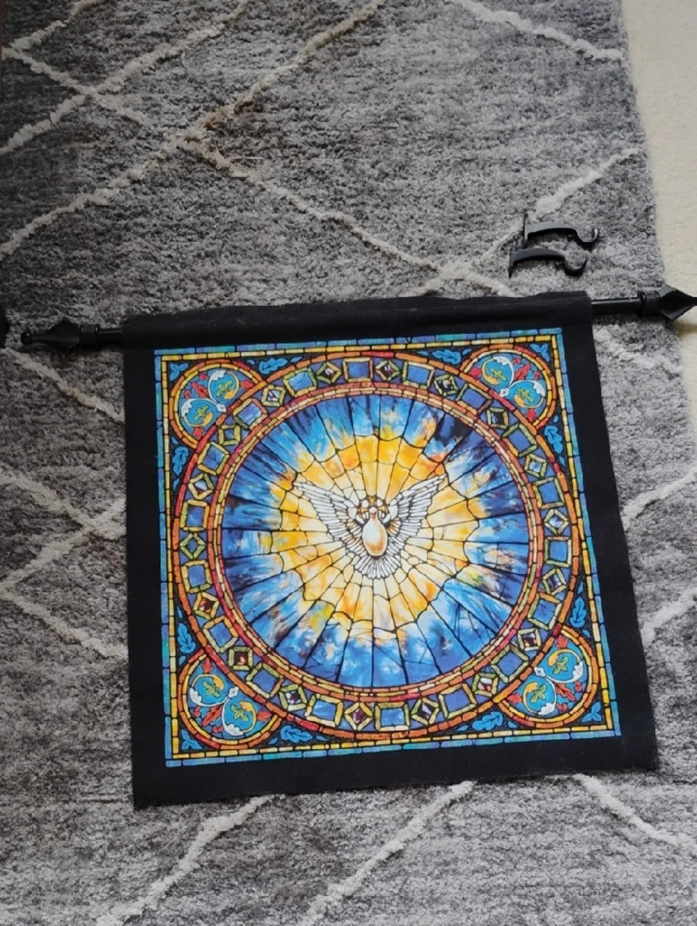 Stained Glass Dove Wall Tapestry - Blue & Yellow